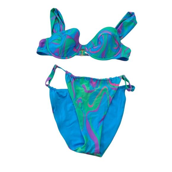 WeWoreWhat CLAUDIA Underwire Blue Purple Tanga Bikini Size LARGE - Picture 12 of 13